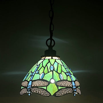 Werfactory® Tiffany Style Plug in Pendant Light Mini Stained Glass Dragonfly Chandelier
